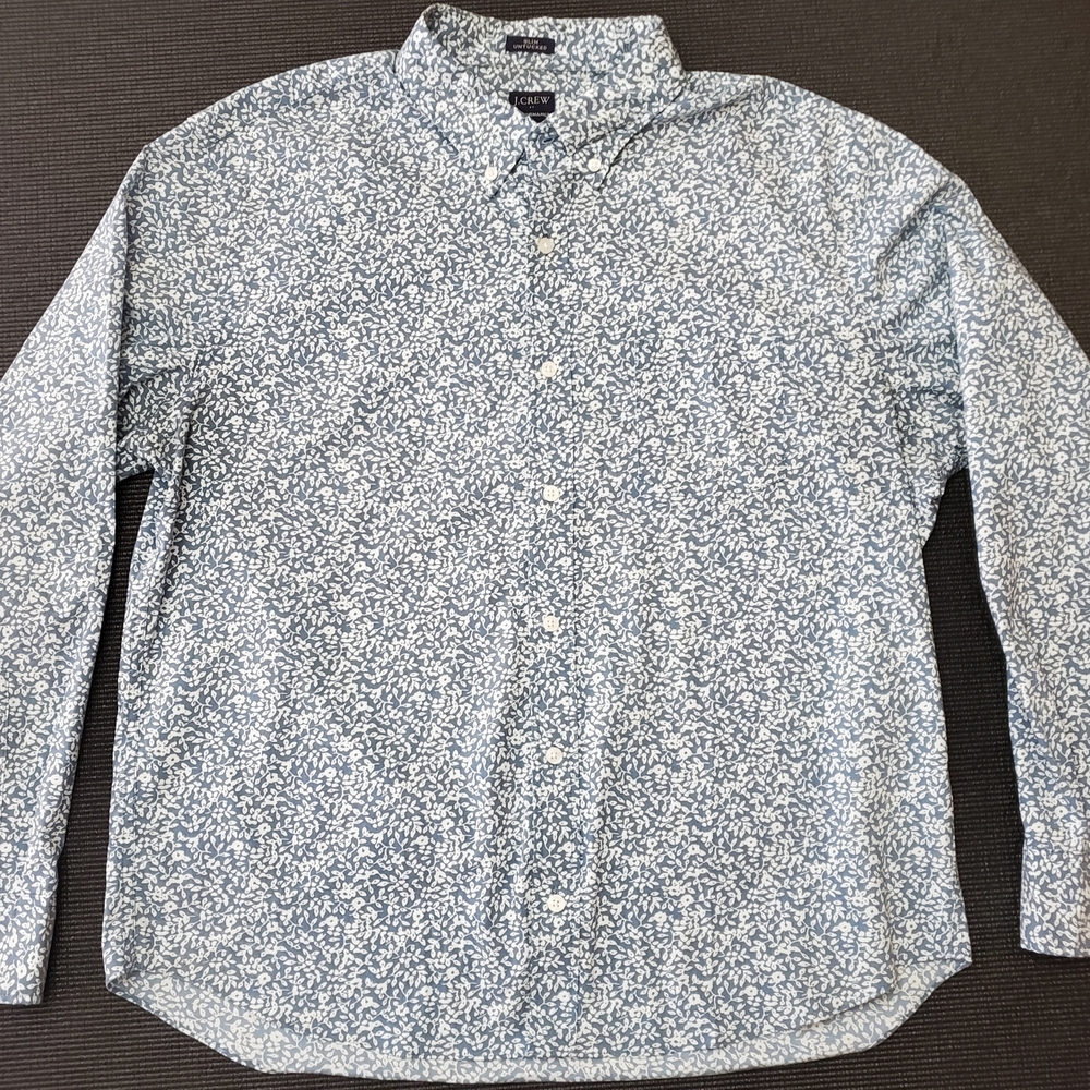 J. Crew Floral Blue and White Button-Down Shirt